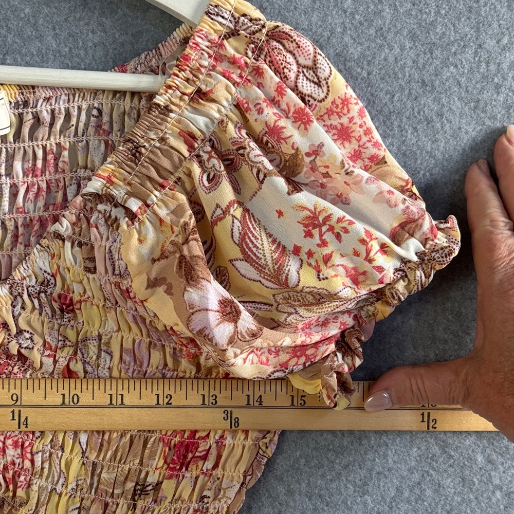 NEW No Comment Multicolor Floral Smocked Blouse L - Picture 7 of 11